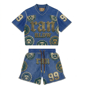 Ensemble de shorts en jersey unisexe style hip-hop, coupe courte, avec motif graphique imprimé, survêtement assorti, tenue de sport d'été - Product Image 3