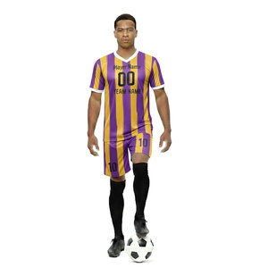 Ensemble short et maillot de football pour adulte, respirant, 100% polyester, rayé, uniforme de football, vêtements de club sportif - Product Image 1