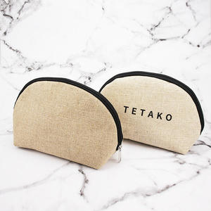 <b>Custom</b> Logo Printed Jute Cosmetic Bag Natural Burlap Makeup Storage Travel Organizer - Product Image 3