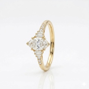 แหวนหมั้นเพชรทรงมาร์คีส์ 1.50 กะรัต ทอง 14K สไตล์วินเทจ อาร์ตเดโค ชุดเครื่องประดับเจ้าสาว เพชรแล็บทรงบาแกตต์ แหวนแต่งงาน/แหวนสัญญา - Product Image 5