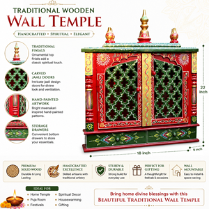 Nuevo Templo de Madera Tradicional de Alta Calidad, Mandir Pintado a Mano, Decoración para el Hogar, Pooja Ghar Hindú, Altar de Adoración, Oficina, Clásico, Diwali - Product Image 2
