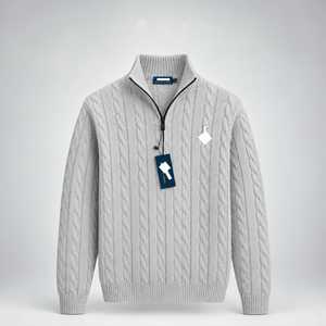 Suéter de punto trenzado de algodón grueso para hombre con cuello de punto y cremallera de un cuarto, ideal para uso casual de invierno en la oficina. - Product Image 6
