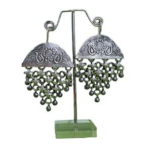 Boucles d'oreilles pendantes en laiton oxydé plaqué argent antique, forme goutte d'eau, faites à la main, bijoux de mariage pour femmes - Product Image 1