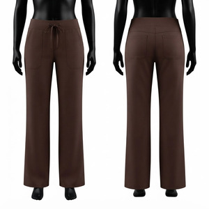 Premium 200 GSM Stretch Poly Spandex <b>Scrub</b> Pants Brown Fabric Drawstring Waist Front Back Pockets Custom Logo <b>Work</b> - Product Image 1