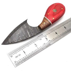 Couteau de chasse personnalisable en acier Damas à lame fixe pour le camping en plein air avec manche en bois et étui en cuir DIY OEM - Product Image 2