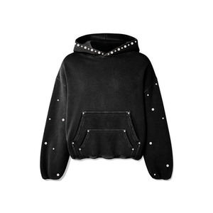 Sudadera con Capucha Extra Grande Personalizada, Servicio OEM, Decorada con Pedrería, Largo Recortado, Bolsillo Frontal, Unisex, Ropa Casual de Calle para Otoño - Product Image 3