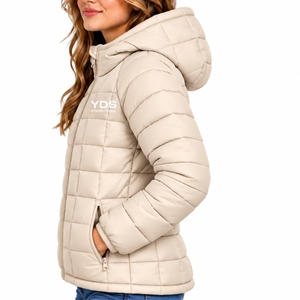 Chaqueta Acolchada con Capucha para Mujer, Estilo Moderno para Uso Diario Informal, Chaqueta Acolchada con Diseño de Diamantes, Cierre de Cremallera en las Mangas, Color Sólido, para Invierno - Product Image 3