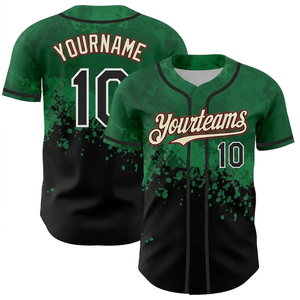Camiseta deportiva de béisbol personalizada con nombre y número del equipo, camisa deportiva verde y negra con botones, uniforme deportivo al por mayor. - Product Image 1