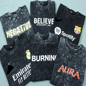 Camisetas de hombre de corte holgado, estilo vintage, con estampado batik, lavado a la piedra y efecto ácido, bordado a máquina, de tejido grueso, en stock. - Product Image 2