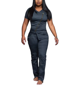 Conjunto de Uniformes Médicos Personalizados con Logotipo, Corte Ajustado, para Mujer, Uniforme de Enfermería, Blusa de Manga Corta con Cierre y Pantalones Jogger, Uniformes Quirúrgicos - Product Image 3