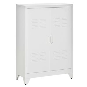 Mobiletto Bianco a 2 Ripiani in Acciaio con Scaffali Regolabili per Soggiorno e Ufficio - Product Image 1