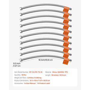 Confezione da 10 Tubi Flessibili Intrecciati in Acciaio Inox per Rubinetti, Lunghezza 16 Pollici, Diametro 3/8 Pollici (Esterno) x 1/2 Pollici (Interno Filettato) - Product Image 4