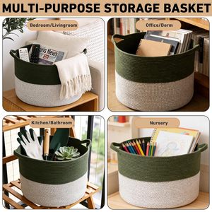 65L Large Woven Cotton Rope Nursery Basket, Laundry Basket Laundry Hamper with Handles,Blanket Basket <b>Storage</b> Bin for Toys - Product Image 2