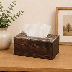 Antique Style Rustic Brown Wood <b>Tissue</b> Box Cover With Hinged Lid Decorative Handcrafted Rectangular Facial <b>Tissue</b> Holder - Product Image 4