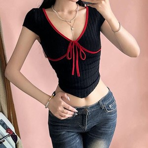Blusa de Manga Larga con Cuello Halter, Tejido de Punto Acanalado Negro, Ecológica, Elegante, para Mujer, Estilo Otoñal - Product Image 4