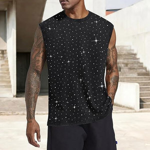 Débardeur Homme Vintage à Paillettes et Strass, Effet Délavé, Streetwear, Sans Manches, Col Rond, Coton, T-shirt Scintillant à Motif Décontracté pour l'Été - Product Image 2