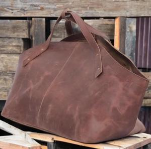 Sac de transport pliable en cuir véritable anti-odeur pour bûches, robuste et portable, pour protection du bois de chauffage - Product Image 4