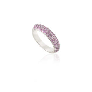 18K Solid Gold Pink Sapphire <b>Dome</b> Wedding Band with Constellation Setting - Product Image 3
