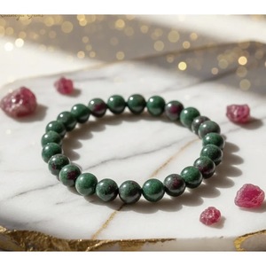 Pulsera de cuentas de zoisita rubí natural hecha a mano en India, pulsera de cristal curativa Revival, brazaletes al por mayor - Product Image 1