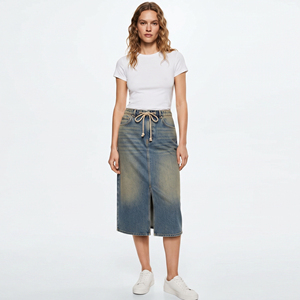 New Summer Women's Denim <b>Knee</b> Length Skirts Fashion Jeans Long Skirt Women American Denim Jeans Skirts Ladies - Product Image 4