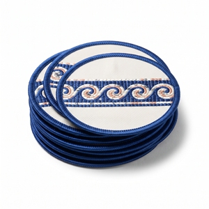 Fabricant de patchs personnalisés en gros, motif de bordure ondulée grecque ronde, bleu roi sergé, applique de bordure bleu roi - Product Image 1