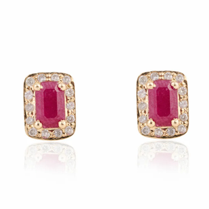 14K Gold 1.24 Carat Ruby and Diamond Halo Stud Earrings - Product Image 2