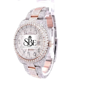 Nouvelle montre analogique de qualité supérieure avec clarté VVS, en moissanite, résistante à l'eau, boîtier en acier inoxydable serti de diamants, verre, style business - Product Image 2