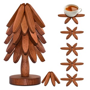 Aqdus Saleem Handcrafted Sheesham <b>Wood</b> Tree <b>Trivet</b> Set-Eco-friendly Rustic Brown Coasters with Lid and Spoon Home Use Wholesale - Product Image 2