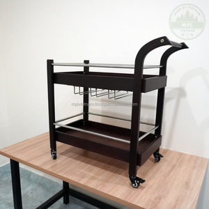 Chariot mobile en bois à deux étages commercial avec support de table d'appoint pour hôtels et restaurants chariot de nettoyage de tasse de thé de vin - Product Image 2