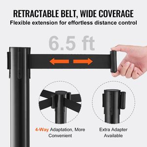 Set di 8 Pali Divisori per Controllo Folla, 4 Pezzi con Cinghie Retrattili in Plastica Nera da 6,5 Piedi, per Fiere e Gestione della Folla - Product Image 4
