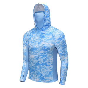เสื้อฮู้ดดี้ตกปลาสำหรับผู้ชาย UPF 50 ป้องกันรังสียูวี แขนยาว ลายพรางสีน้ำเงิน เสื้อคลุมสำหรับกิจกรรมกลางแจ้ง - Product Image 4
