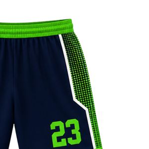 Shorts de basketball pour hommes, bleu marine et vert, sublimés, vêtements de sport d'équipe, respirants, légers, uniformes pour les matchs - Product Image 4