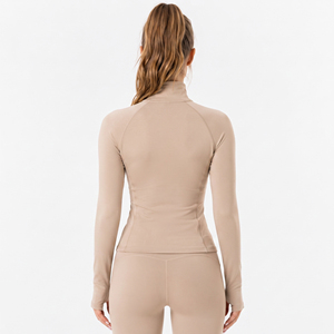 Veste de yoga à manches longues pour femme, en tricot de spandex et polyester, veste de compression, vêtements de sport pour femmes, couche de base, fermeture éclair, col montant - Product Image 2