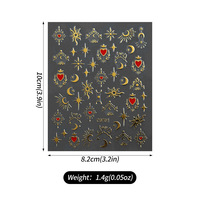 Autocollants 3D pour ongles étoiles argentées Y2K, décalcomanies adhésives bronzantes or soleil lune étoile 8*10cm, sliders de manucure Y2K cœur d'amour étoiles scintillantes