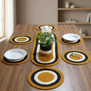 Ensemble de chemins de table en jute tricotés style bohème moderne, motifs géométriques, sets de table lavables, faits à la main, écologiques, personnalisables, décoration intérieure - Product Image 2