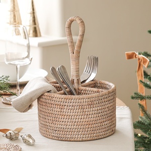 Round flatware <b>holders</b> natural wood <b>utensil</b> <b>holder</b> rattan silverware caddies cutlery baskets - Product Image 6