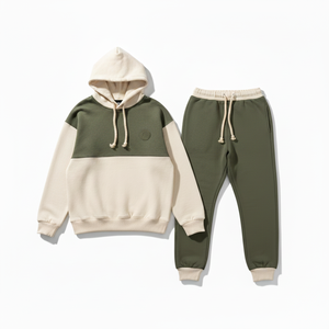 Conjuntos deportivos de algodón grueso con logo personalizado y bloques de color para hombre, ropa de dos piezas para invierno. - Product Image 1