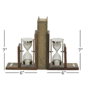 Antique Style Aluminium Hourglass Bookends with Gold-Plated Round Frame and Gravure Printing for Home Decoration - Product Image 4