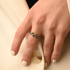 18K Yellow Gold <b>Emerald</b> and Sapphire Eternity <b>Band</b> <b>Ring</b> Resizable - Product Image 3