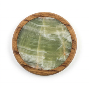 Juego de Posavasos de Ónix Verde Natural con Borde de Madera, Posavasos de Mármol Hechos a Mano, Venta al por Mayor - Product Image 1