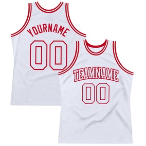 Camiseta de baloncesto blanca personalizada con ribete rojo, nombre y número del equipo sublimados, camiseta sin mangas de malla transpirable para adultos unisex - Product Image 1