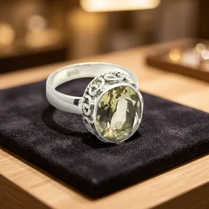 Bohemia 925 Silver Cocktail Ring With Yellow Lemon Quartz Setting Unisex Everyday Wear Jewelry - Product Image 4