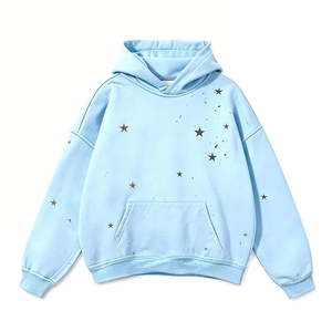 Sudadera con Capucha Unisex Color Crema con Estampado de Estrellas Brillantes, Sudadera Informal Extra Grande de Algodón Tejido para Otoño - Product Image 3