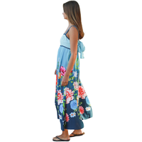 Robe longue à fleurs à manches courtes pour femmes, robe élégante à coupe trapèze