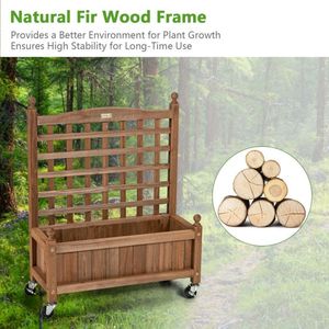 Jardinière mobile en bois de 32 pouces avec treillis, potager surélevé pour plantes grimpantes, pots et jardinières - Product Image 3