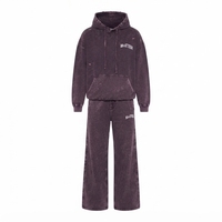 Ensemble survêtement streetwear pour femme en molleton de coton, comprenant un sweat à capuche oversize avec fermeture éclair et ceinture, et un pantalon de survêtement large, style vintage délavé, OEM ODM