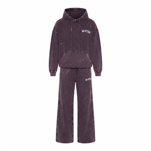 Conjunto de Sudadera Oversize Lavada Personalizada y Pantalones Anchos de Felpa para Mujer, Chándal de Algodón Estilo Urbano OEM ODM - Product Image 3