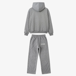 Ensemble de survêtement unisexe gris à capuche, couleur unie, fermeture éclair intégrale, poche avant, 100 % coton, tenue décontractée d'automne, coupe classique - Product Image 2