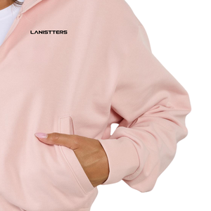 Customized Women Cropped Full <b>Zip</b> Hoodie Fleece Sweatshirt Drawstring <b>Hood</b> Front Pockets OEM ODM Apparel Supplier - Product Image 5