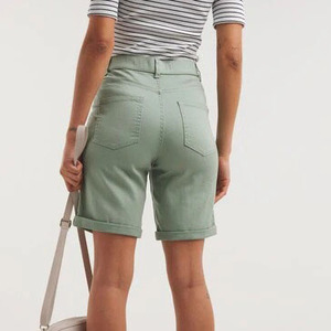 Pantalones cortos Bermuda de lona de color sólido de cintura alta para hombre, informales, transpirables, con botones, de algodón tejido, pantalones cortos de mezclilla azul de cintura alta - Product Image 3